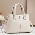 Chic beige lychee leather tote bag with gold hardware and detachable shoulder strap - Off-white