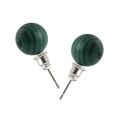 Minimalist 10mm round green malachite natural stone stud earrings with silver pins - Malachite