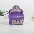 Purple crown-shaped wedding favor box with gold Sweet Love print and laser-cut detail - Purple