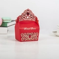 Elegant red wedding candy box with hollow crown design and Sweet Love silver stamping - Red