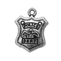 Macro shot of 14.5x19mm antique silver police badge pendant with embossed eagle logo - Police Dept H100113