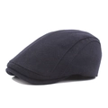 Classic dark blue wool flat cap with minimalist retro stitching for autumn and winter - Adjustable / Navy Blue