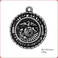 Antique silver United States Marine Corps round pendant charm with eagle globe and anchor logo - US Marine Corps H100104