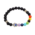 Hamsa Hand Lavaarmband mit Evil Eye und bunten Natursteinperlen für Herren - Lavastein & 7 Chakra Perlen