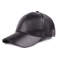 Classic black PU leather baseball cap with curved brim and textured six-panel structure - Adjustable / Black