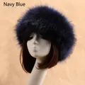 Bandeau en fausse fourrure bleu marine pour femme, accessoire d'hiver chaud - Taille unique / Bleu marine