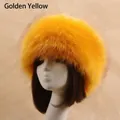 Bandeau en fausse fourrure jaune doré pour femme accessoire d'hiver en peluche épaisse - Taille unique / Jaune d'Or