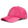 Close-up of rose red PU leather baseball cap showing fine texture and stitching detail - Adjustable / Rose Red