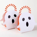 Ghost-shaped Halloween candy boxes with orange inner gift bags and striped handles - Ghost Shape / White