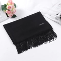 Solid black cashmere scarf for women and men featuring soft fringe and elegant texture - Solid Black