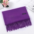 Elegant purple cashmere-feel scarf with fringe edges displayed on white background - Deep purple