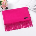 Solid rose pink cashmere scarf with fringe trim, warm winter shawl for women - Rose Red