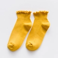 Yellow ruffle trim ankle socks made of breathable pure cotton with ribbed knit texture - Bright Yellow