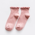 Pink rib-knit cotton ankle socks with sweet ruffle trim and breathable texture - Dusty Pink
