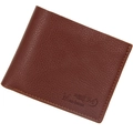 Brown bifold men's wallet with lychee pattern leather and yellow contrast stitching - Light Coffee