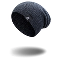 Detailed texture of dark grey ribbed knit beanie featuring a black logo label - Dark Gray