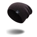 Brown ribbed knit beanie with AX brand label, classic slouchy fit for outdoor winter wear - Coffee