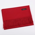 Red cashmere-style scarf with fringe and Cashmere label on white background - Burgundy / 68x200cm