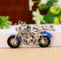 Sparkling silver and blue rhinestone-studded motorcycle keychain for car keys - Punk Motorcycle Blue