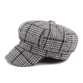 Classic black and white houndstooth newsboy cap in textured wool fabric for women - Approx 58 / Black