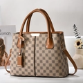 Borsa a mano a scacchi marrone e beige con motivi floreali vintage e doppi manici - Scacchiera Floreale Caffè (Stile 4)