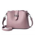 Elegant lilac pebbled leather crossbody handbag with silver metal D-logo buckle detail - Pale Purple