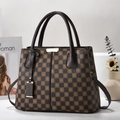 Fashionable brown checkerboard tote bag for women with top handles and metallic hardware - Brown Colorblock Checkerboard (Style 5)