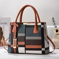 Borsa a mano patchwork geometrico con pannelli arancioni blu marroni e tracolla rimovibile - Bordo Marrone Patchwork Multicolore (Stile 3)