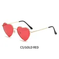 Fashionable heart-shaped sunglasses with gold metal frame and red transparent lenses - Gold Frame Red Lenses