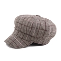 Casquette gavroche classique à carreaux marron, beige et rose en laine mélangée - Env. 58cm / Gris Rose Plaid