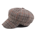 Casquette gavroche à carreaux marron et orange en tweed de style rétro - Env. 58cm / Gris Orange Plaid