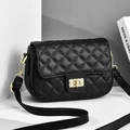 Classic black quilted crossbody bag with golden twist lock and adjustable strap - Black