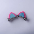 Pink felt cat ear hair clips with blue glitter centers for kids cute hair accessories - Rose Red