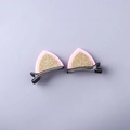 Pink felt cat ear hair clips with golden glitter triangles on a metal alligator clip - Pink