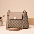Borsa a tracolla bicolore kaki con motivi geometrici e catena dorata elegante - Khaki scuro
