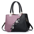 Women's burgundy and black leather crossbody bag with floral embroidery and gold hardware - Purple