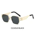 Retro punk metal sunglasses in gold frame with dark grey UV lenses and stripe design - Gold Frame Black Grey