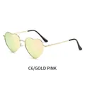 Stylish heart shaped sunglasses featuring a gold metal frame and pink tinted lenses - Gold Frame Pink Lens