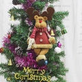 Addobbo natalizio a renna in peluche appeso all'albero con vestito di juta rosso - Stile Alce