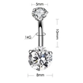 14G Stainless steel belly button ring with 5mm and 8mm cubic zirconia stones - 14G-10mm / Steel Color with Clear Zirconia