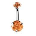 Macro detail of stainless steel belly ring featuring sparkling orange zircon stones - Yellow Zirconia