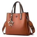 Sac à main en cuir marron avec poignées sombres et bandoulière large LOVE pour femme - Jaune Terre