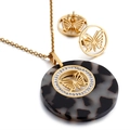 Golden butterfly jewelry set with necklace and earrings featuring rhinestone inlay - Gold Color (KS51812-K)