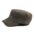 Classic dark brown corduroy military flat top cap with textured ribbed fabric for winter - Adjustable / Plain Army Green