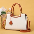 Fashionable ivory and caramel contrast handbag with crocodile embossed leather texture - Off White