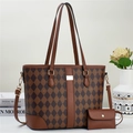 Brown and black diamond-patterned tote bag set with detachable crossbody strap and small pouch - Shoulder Bag Set / Brown