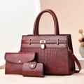 Ensemble 3 pièces bordeaux avec texture crocodile, sac à main et pochette élégante - Bordeaux