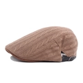 Casquette en tricot café clair avec motif torsadé et sangle de réglage latérale en cuir - 55-60cm (Réglable) / Kaki