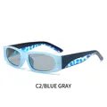 Rechteckige Sonnenbrille mit blauem Leopardenmuster, grauen Gläsern und Rahmen - Blauer Rahmen Graue Linsen