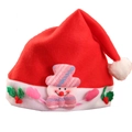 Detail of red felt Christmas hat with cute snowman applique and holly berry decoration - Hands Up Snowman Kids Style